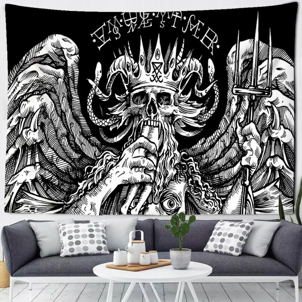 

Satan Tapestry Evil Death Demon Tarot Card Hanging On The Wall Hippie Witchcraft Skull Home Decoration Bedroom Living Room Sofa