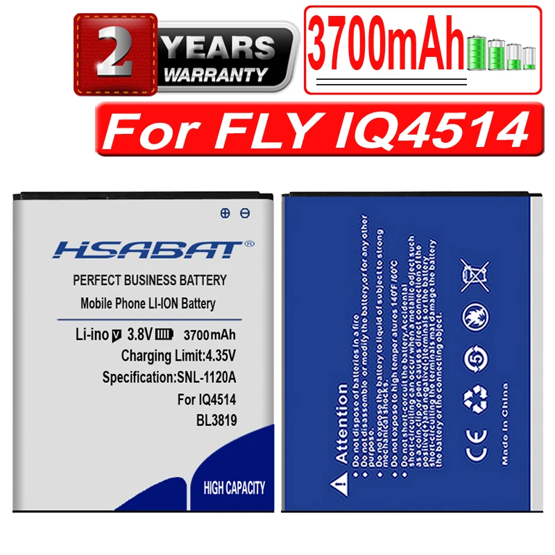 Фото HSABAT Новый 3700mAh BL3819 мобильный телефон аккумулятор для FLY ( Fly ) IQ4514 Quad EVO Tech 4-free |