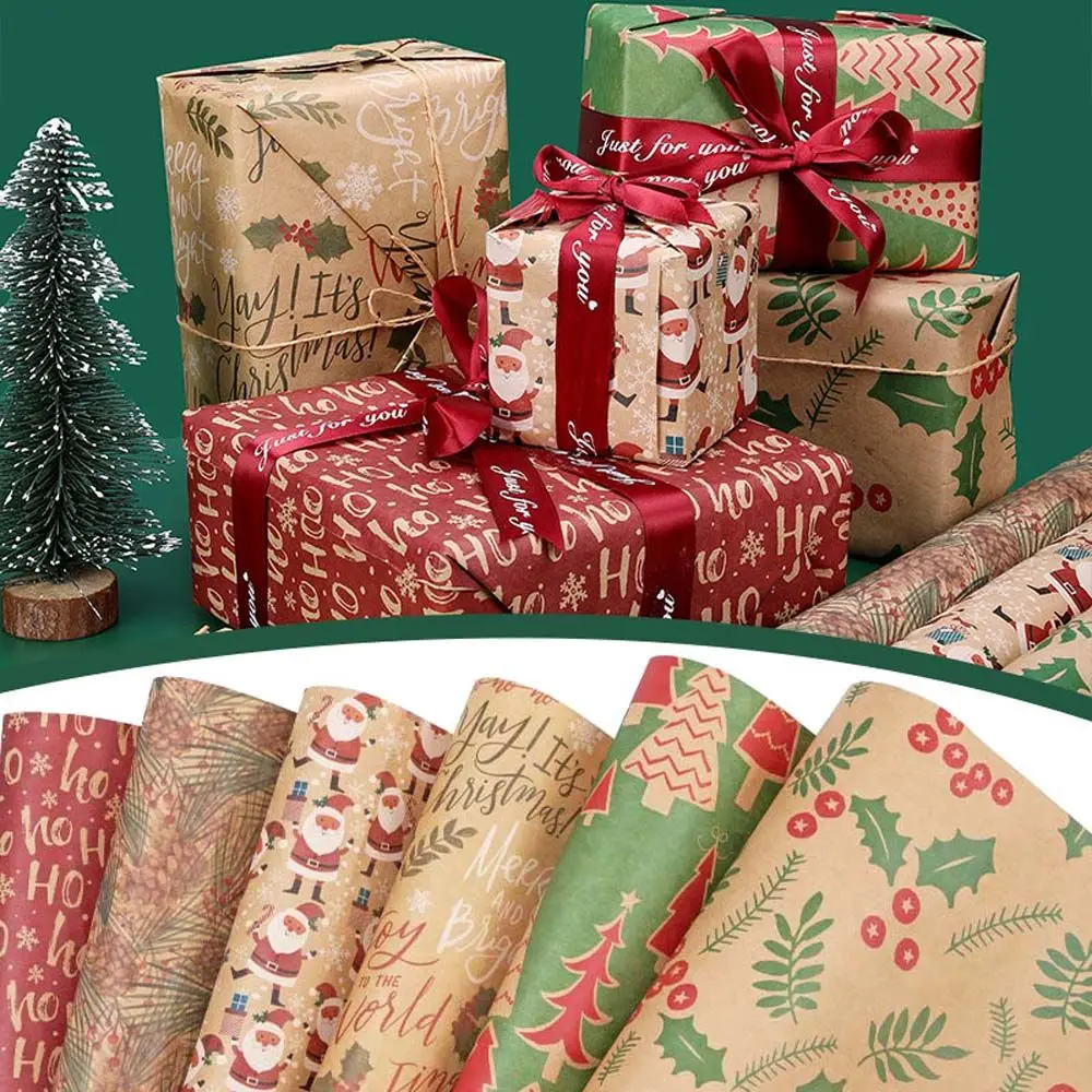 

Christmas Gift Wrapping Paper Retro White Snowflakes Xmas Pattern Kraft Paper Decorative Gift Packaging Paper