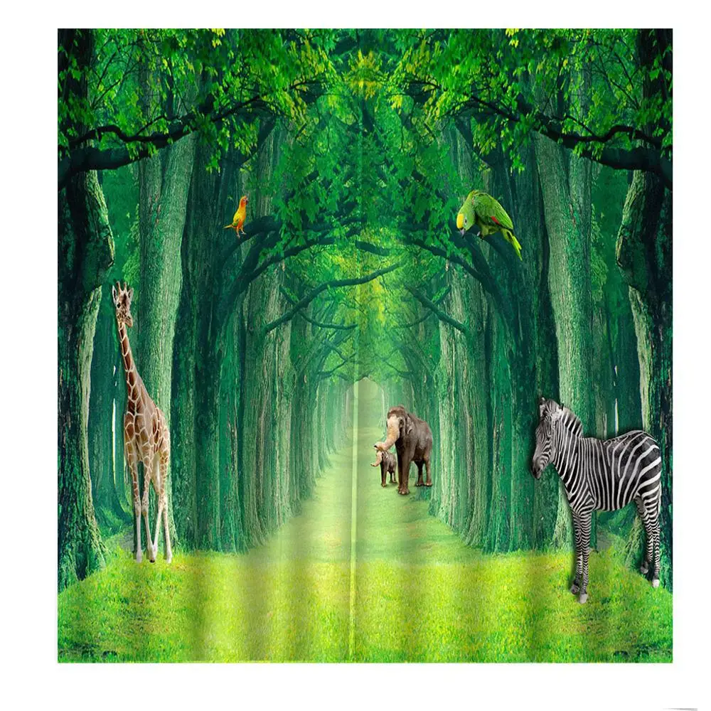 3d Animal Elephant Zebra Deer In The Dreamy Forest Road Curtain For Living room Bedroom Interior Decoration Shading Drapes Sets | Дом и сад