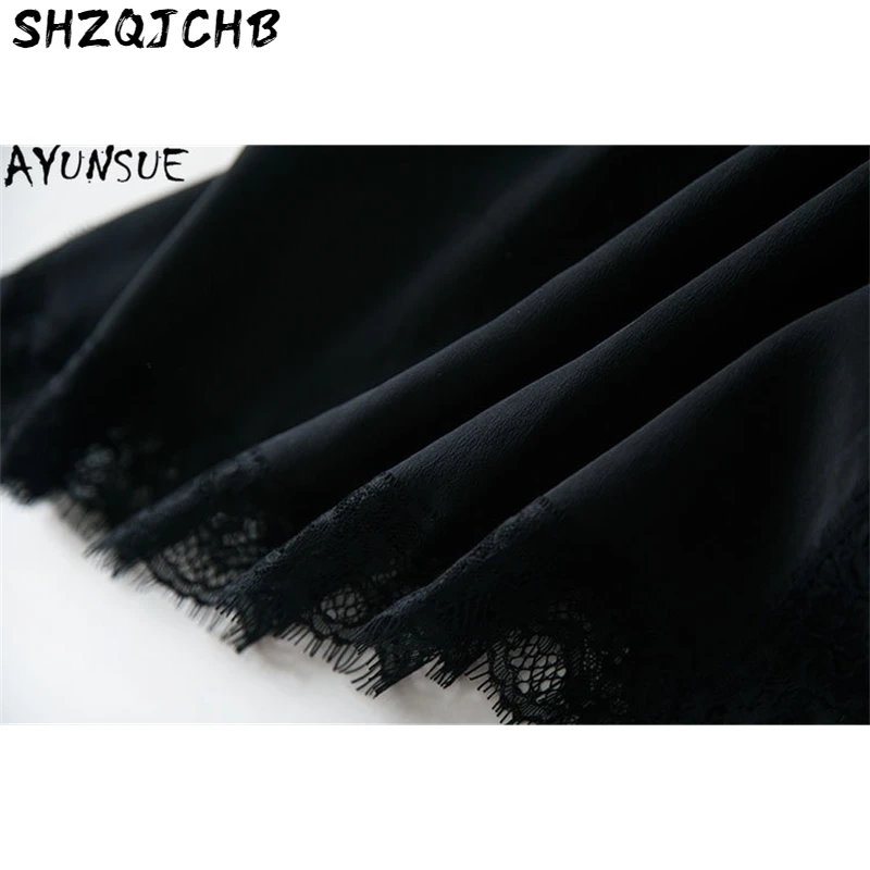 

JCHB 2021 Real Silk Dress Women Summer Black Office Lace Dress Female Elegant Vintage Dresses Midi Sleeveless Vestidos KJ6566