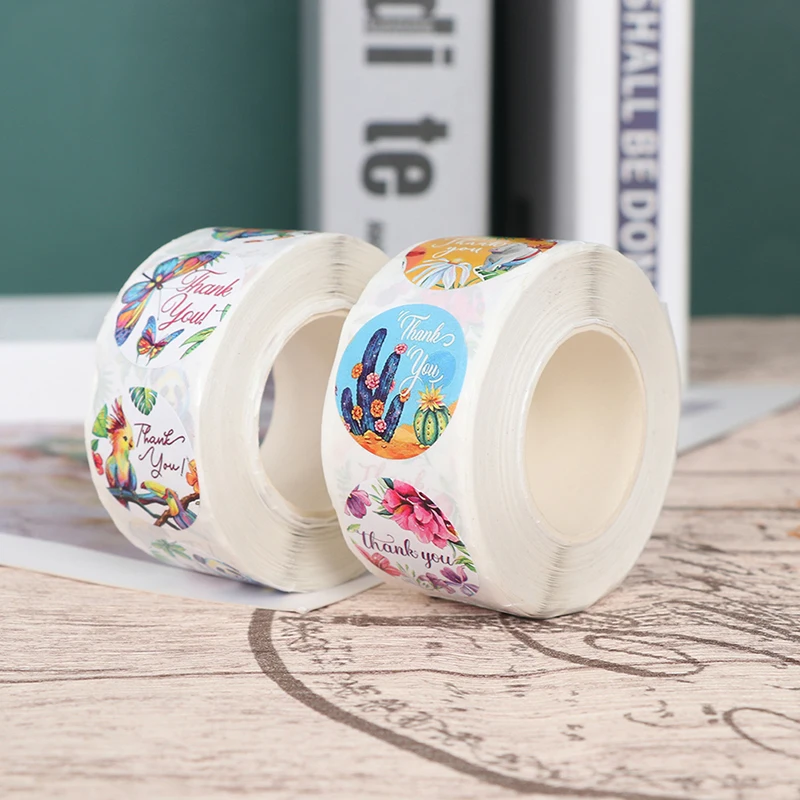 

500Pcs/Roll Floral Thank You Stickers Round Animal seal label handmade scrapbooking Envelope stationery sticker 8 Style