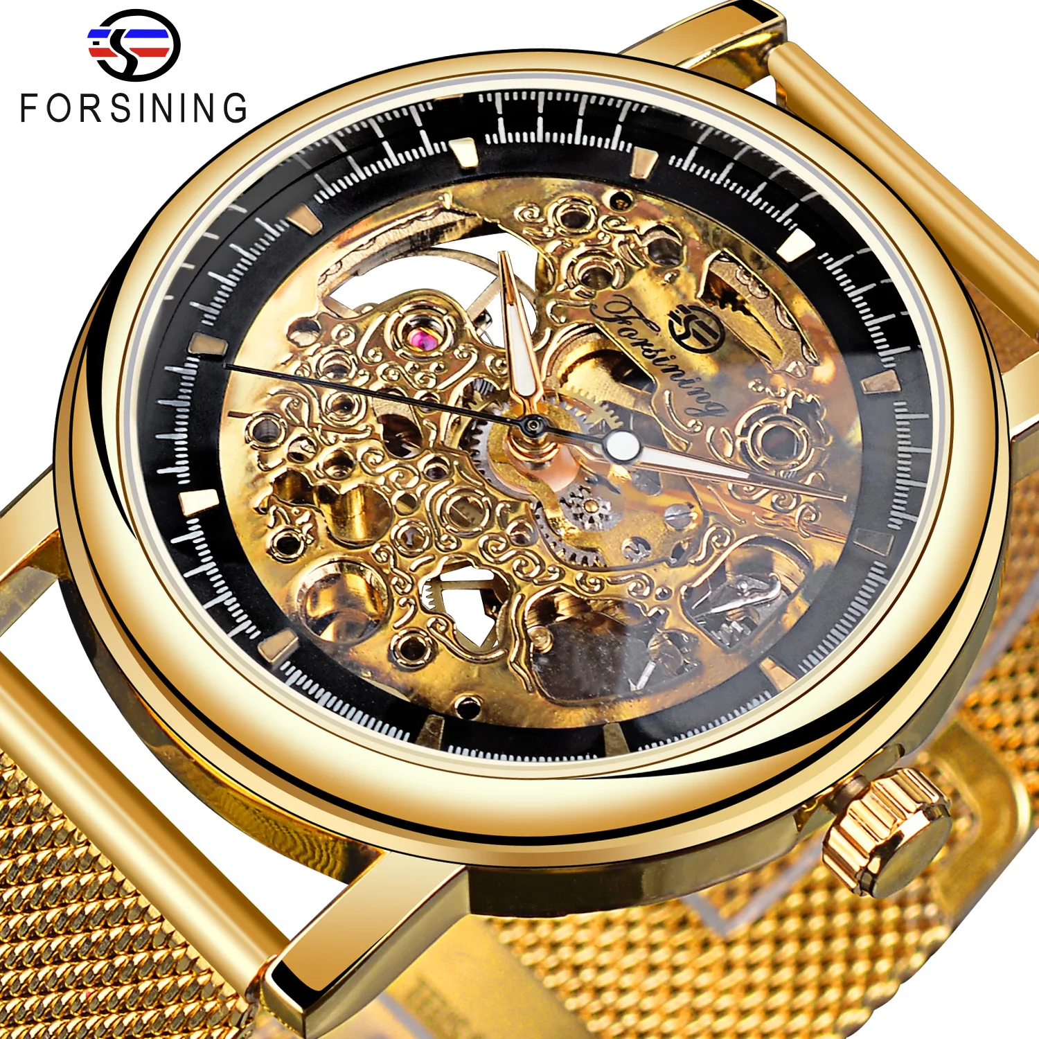 

Forsining Transparent Men's Mechanical Watch Luxury Skeleton Golden Man Mesh Watch With Luminous Hands Relogio Masculino
