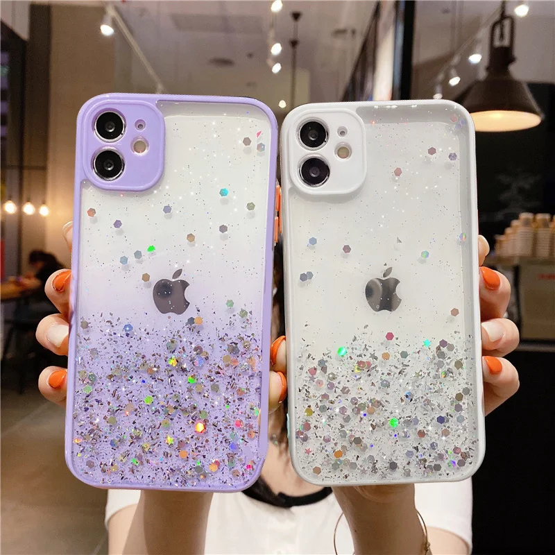 

Luxury Glitter Dream Pink Sequin Soft Bling Phone Case For iPhone 12 Pro Max 11 XS XR X 6 7 8 Plus SE Shockproof Clear TPU Cover