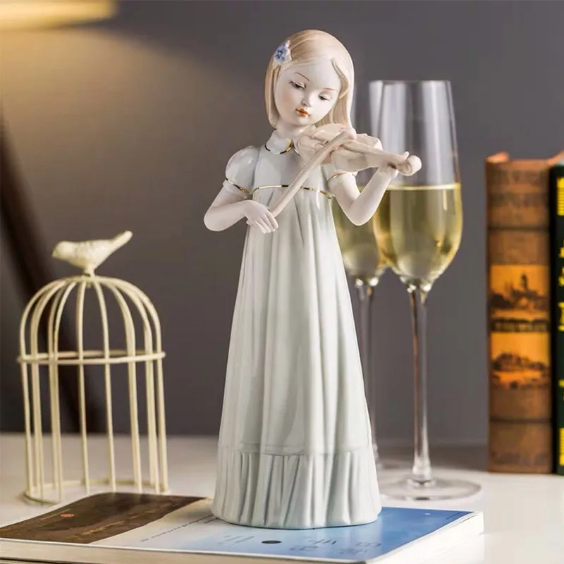 

European-style Ceramic Violin Girl Desktop Decoration Living Room Bedroom Home Decoration Accessories Creative Valentine's Gift