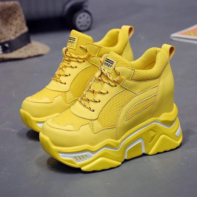 Женские кроссовки с блестками на танкетке 10 см/3 9 дюйма черные повседневные туфли