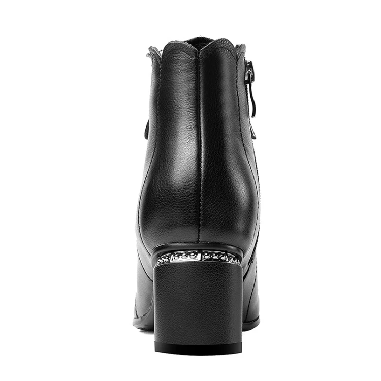 MLJUESE 2020 women ankle boots cow leather black color pointed toe winter short plush high heels size 34-42 | Обувь