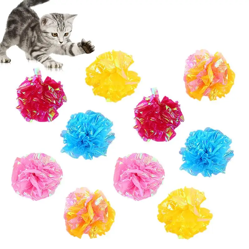 

Cat Toy Mylar Crinkle Ball For Cats Kitten Funny Creative Kitten Sound Ring Paper Playing Balls Kitty Play Toy Ball Cat Supplies