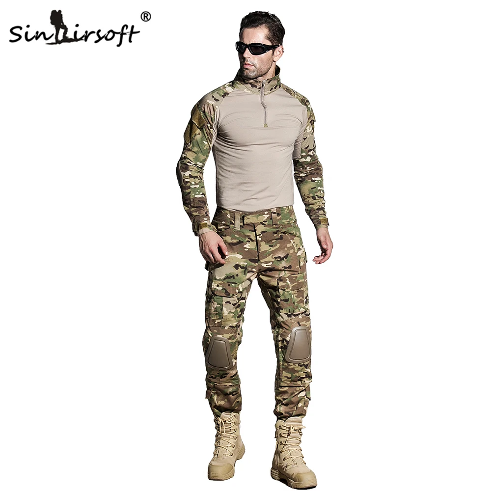

SINAIRSOFT Tactical G3 BDU Camouflage Combat Uniform Airsoft Shirt With Knee Pads Military Multicam Hunting Camo Clothes