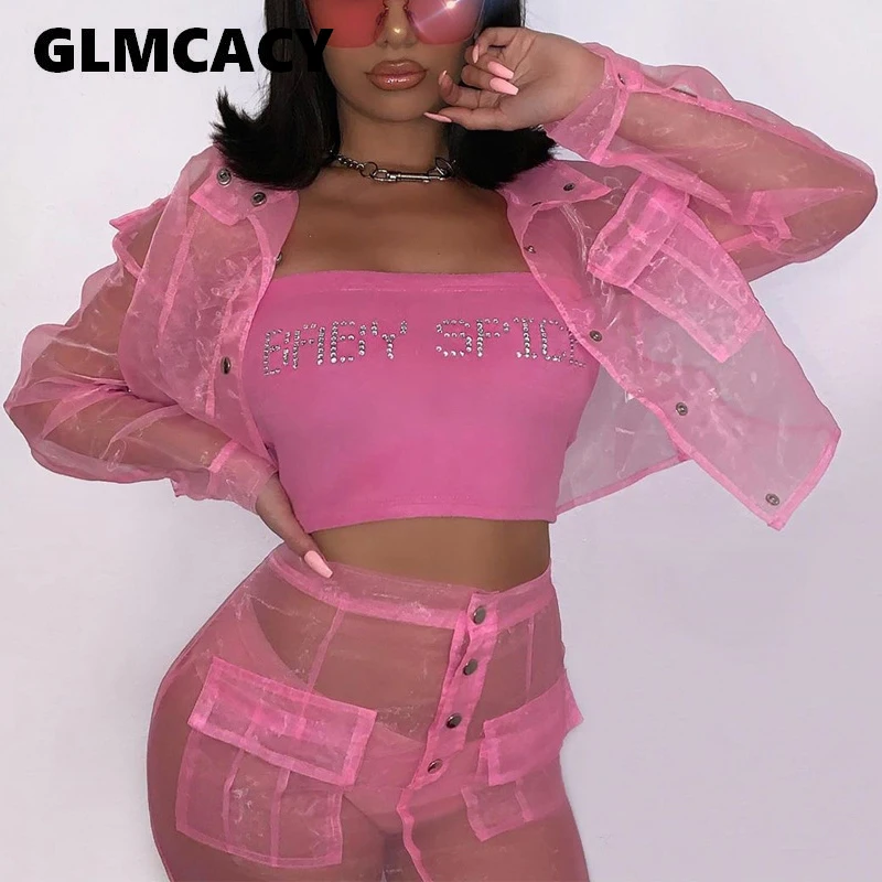 Комплект женский прозрачный из 2 предметов пиджак с отложным воротником на