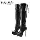 Onlymakerпикантные Женские Сапоги выше колена на платформе с молнией на высоком каблуке 16 см размера плюс женские сапоги US5-US15