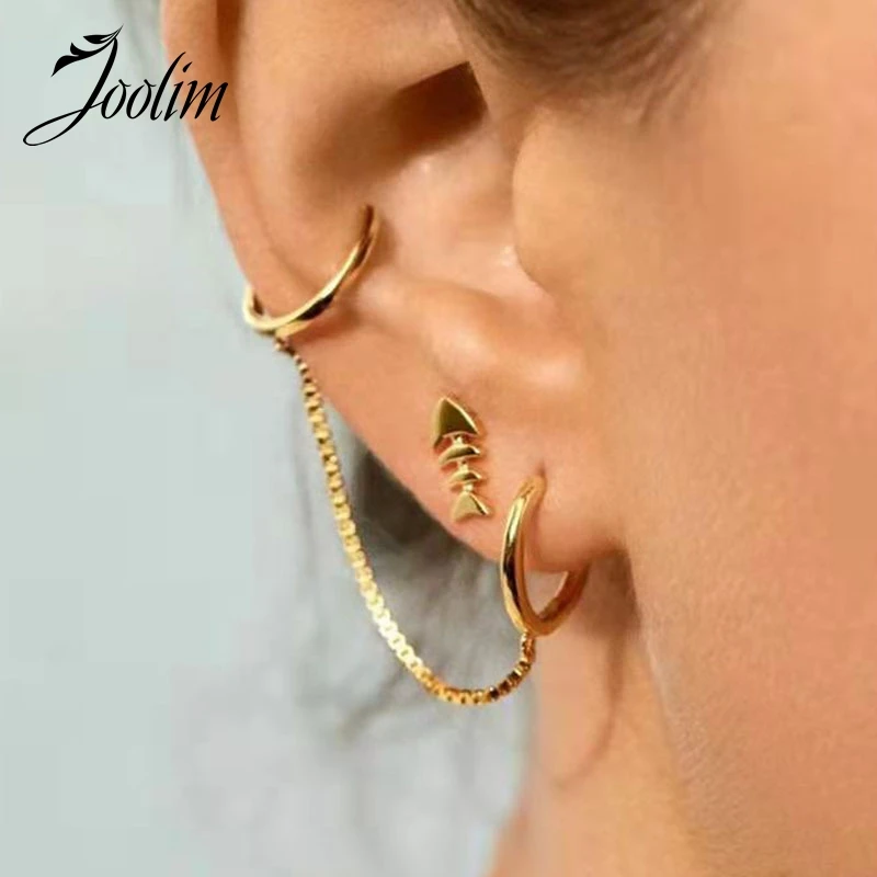 

Joolim Jewelry High End PVD Wholesale Delicate Ear Chain Ear Bone Integrated Stainless Steel Earring For Women
