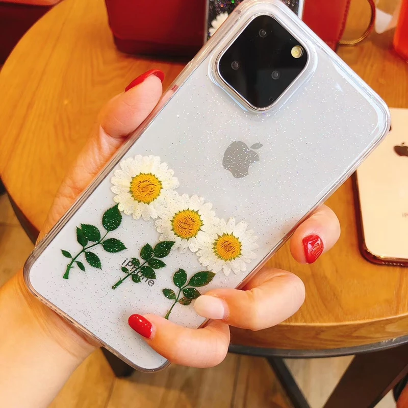 Новый чехол с розами для iphone 11 Pro Max прессованными цветами прозрачный мягкий из