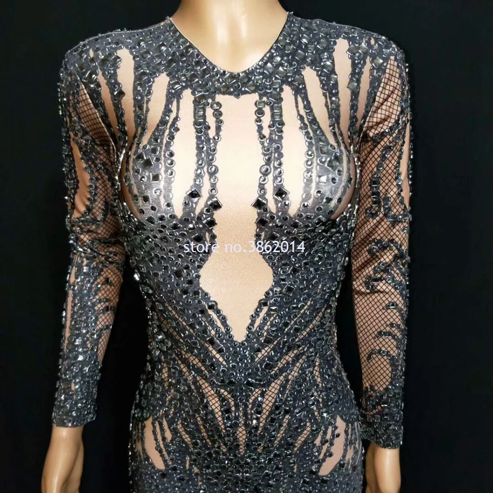 Популярное облегающее платье с блестящими кристаллами длинным рукавом женские