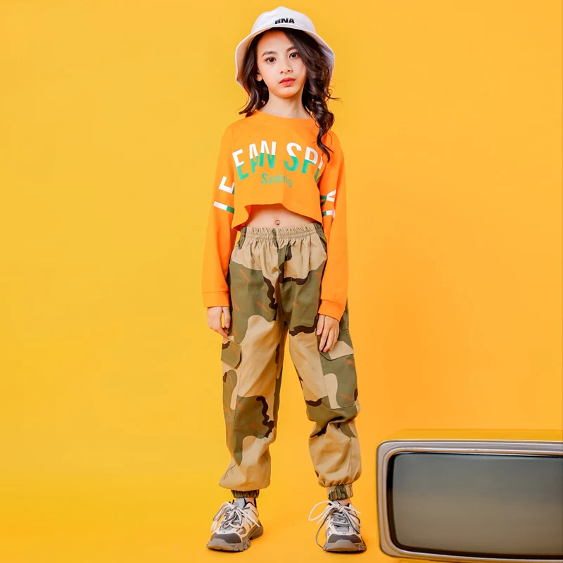 

Jazz Dance Costumes Girls Camouflage Street Dance Practice Wear Performance Clothing Long Sleeve Hip Hop Rave Outfit DC3104