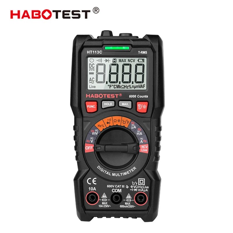 

HABOTEST HT113 Digital Multimeter Professional T RMS Portable NCV 600V Voltmeter Ammeter Ohm Hz Capacitance Continuity Test