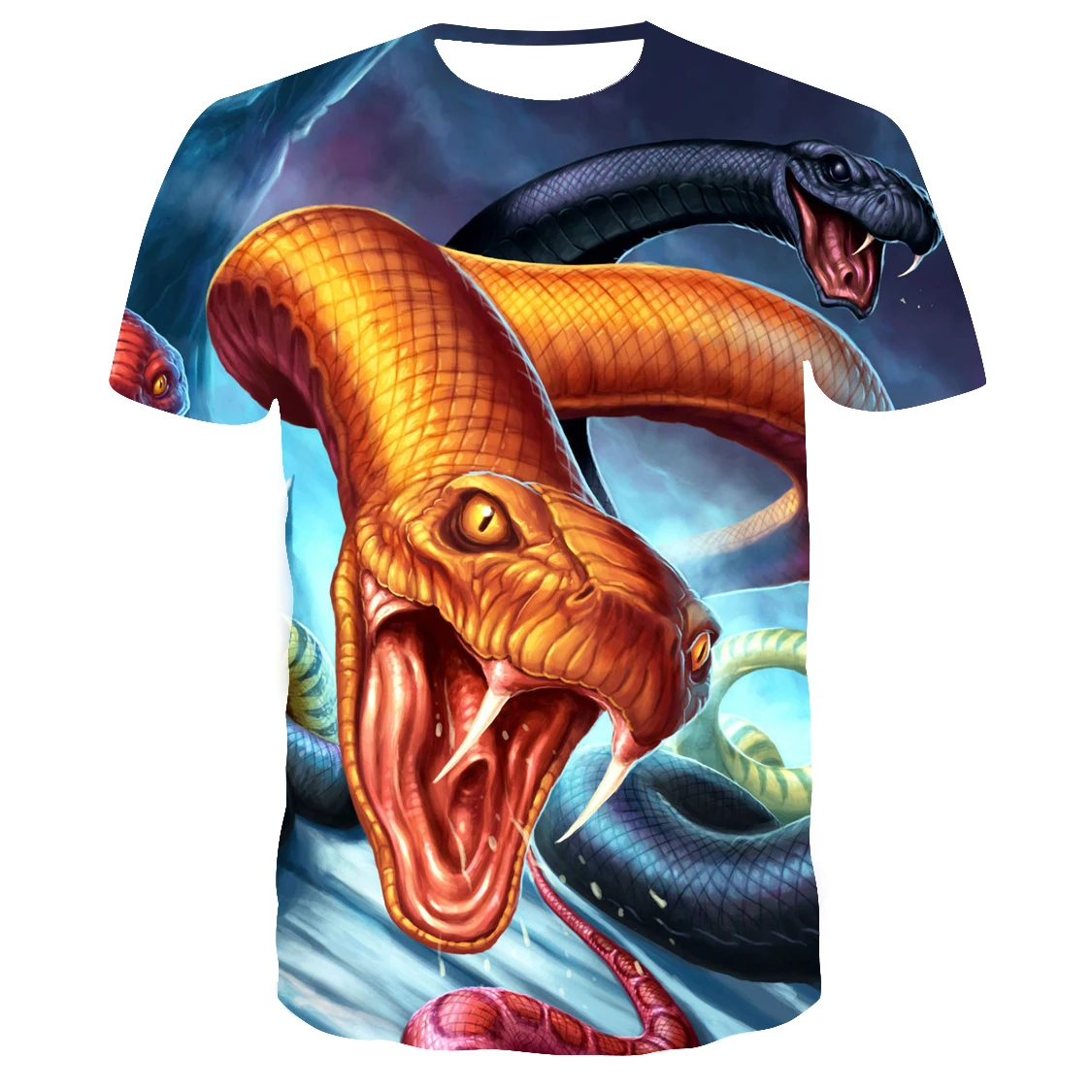 

Personalized Hip-Hop Viper Print Men's T-shirt Summer New Style Hot Dog Cartoon Camping Outdoor Clothing Large Size Comfortable