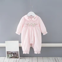 newborn infant toddler embroidery peter pan collar baby girls rompers jumpsuit outfits autumn baby clothes pink 0 18m