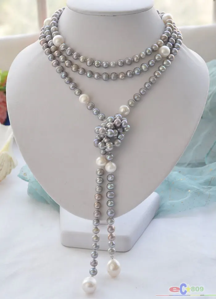 

P4001 65" 14mm round white drip freshwater pearl necklace