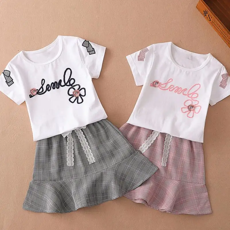 2020New/Одежда для девочек комплект детской одежды летняя футболка с короткими
