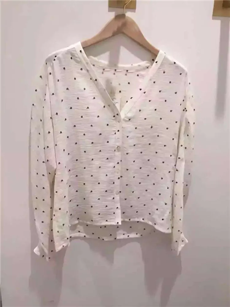 

Elegant Korean Style Women's blouse ladies sweet embroidered polka dot long sleeve female shirts top