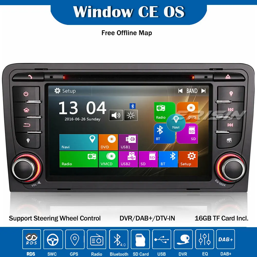 Erisin 7147 DAB + автомобильный DVD-плеер Стерео Авторадио GPS SWC Canbus RDS DVR 3G SD USB Bluetooth для AUDI A3