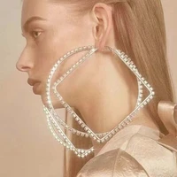 exaggerated rhinestone super big square round hoop earrings for women luxury crystal oversized large circle rectangular earrings