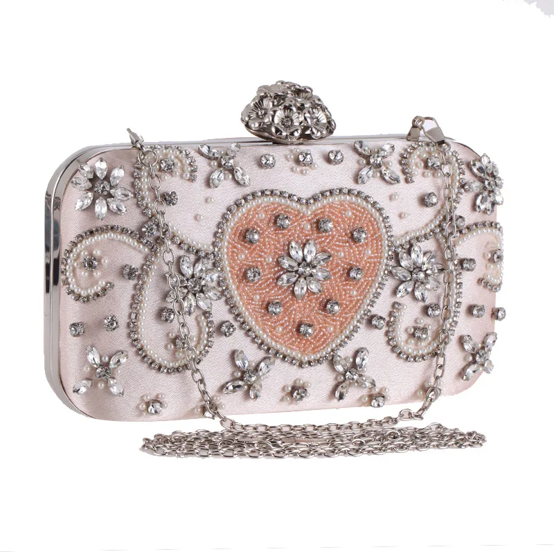 

Famous Brand Woman Bags Pink Luxury Beading Evening Clutch Party Wedding Chains Shoulder Small Bag Female Handtassen Dames