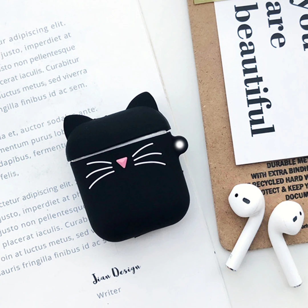 A4 Для AirPods 2 Чехол милый кот Забавный мультяшный защитный силиконовый чехол для Air pods 1 2 Чехол для беспроводных наушников чехол s с петлей чехол - Цвет: A4