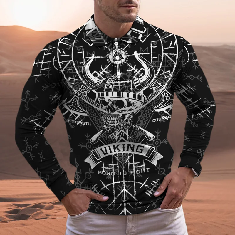 Мужская рубашка-поло с длинным рукавом пуговицами и отворотами - купить по