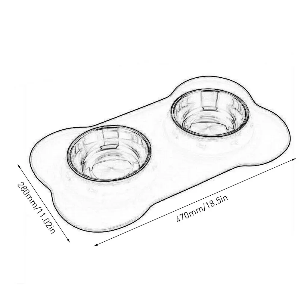 

Silicone Bone Double Dog Bowl Pet Pad Pet Feeding Bowl Non-Slip Leakproof Dual-Use Pet Mat Black And Blue