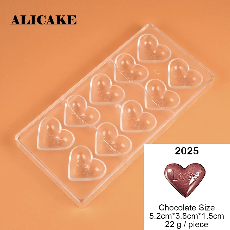 Polycarbonate Chocolate Bar Moulds Valentine's Day 10 Holes Heart Candy Plastic Molds Kitchen Baking Tools For Cakes | Дом и сад