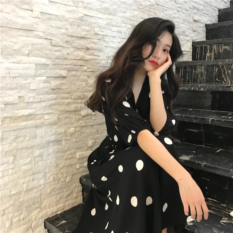 

New Skirt for Women Popular A- line Skirt Short French Style Retro Elegant Goddess Temperament V-neck Tight Waist Dress