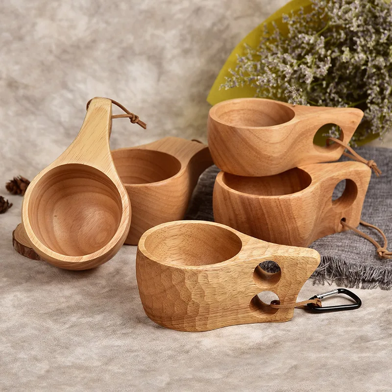 

Japanese Style Wood Portable Teacup Home Coffee Mug Tea Milk Cups Manual Kitchen Tools Drinkware