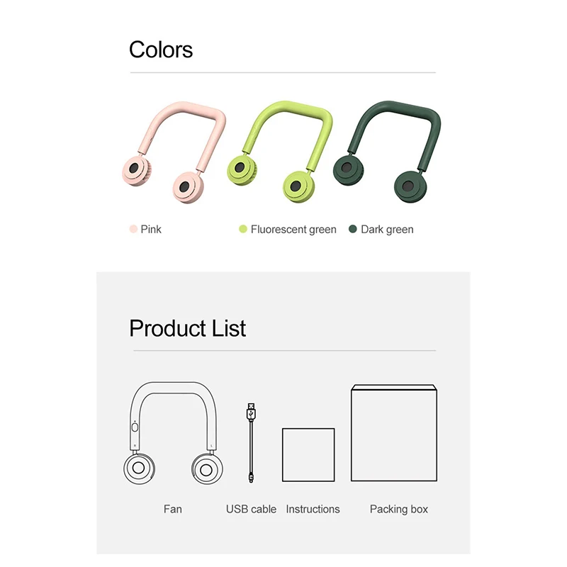 

Leafless Fan USB Rechargeable Neckband Lazy Neck Hanging Dual Cooling Fan Portable Mini Fan Wearable Neckband Fan for Outdoor