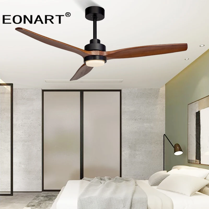 

52 Inch Solid Wood Led Ceiling Fan Lamp With Remote Control Modern Roof Decorate Black Fans For Home Dc Fan Ventilador De Techo