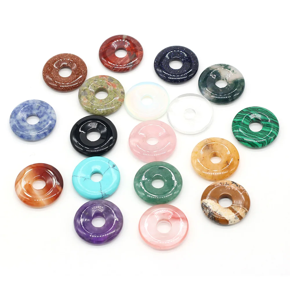 

Natural Stone Pendants Oblate Center Hole Agates Crystals Amethysts Opal Turquoises Charms for Jewelry Making Necklace Bracelet