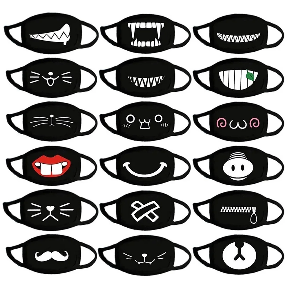 

Funny Facal Expression Anime Bear Teeth Mouth Face Mask Halloween Party Props Accessories Reusable Cotton Dustproof Mouth Cover