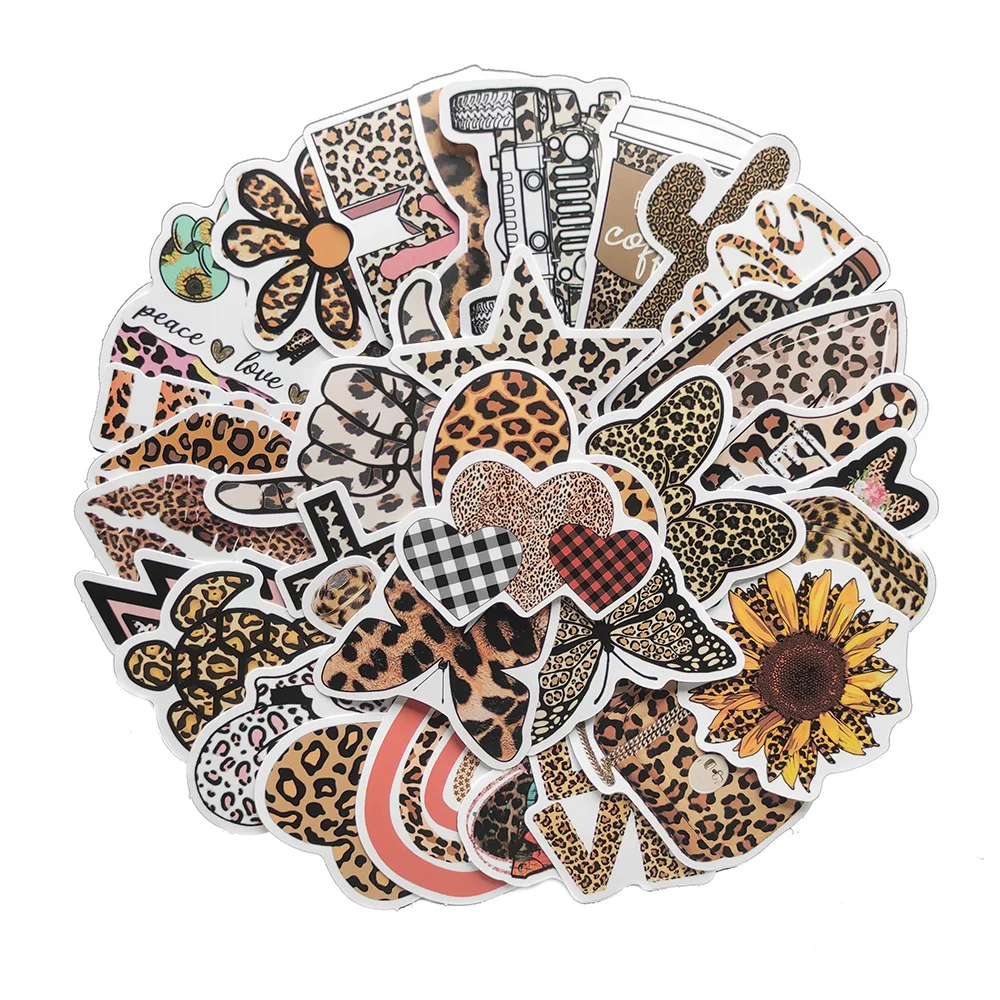 

50PCS Cute Leopard Stickers Cartoon Children's Toy Waterproof Mixed Sticker Scooter Bike Mobile Phone Notebook Travel Bag Funny