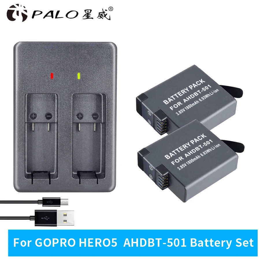 Аккумулятор palo для спортивной камеры GoPro Hero 7 6 5 1800 мА · ч зарядное устройство с USB