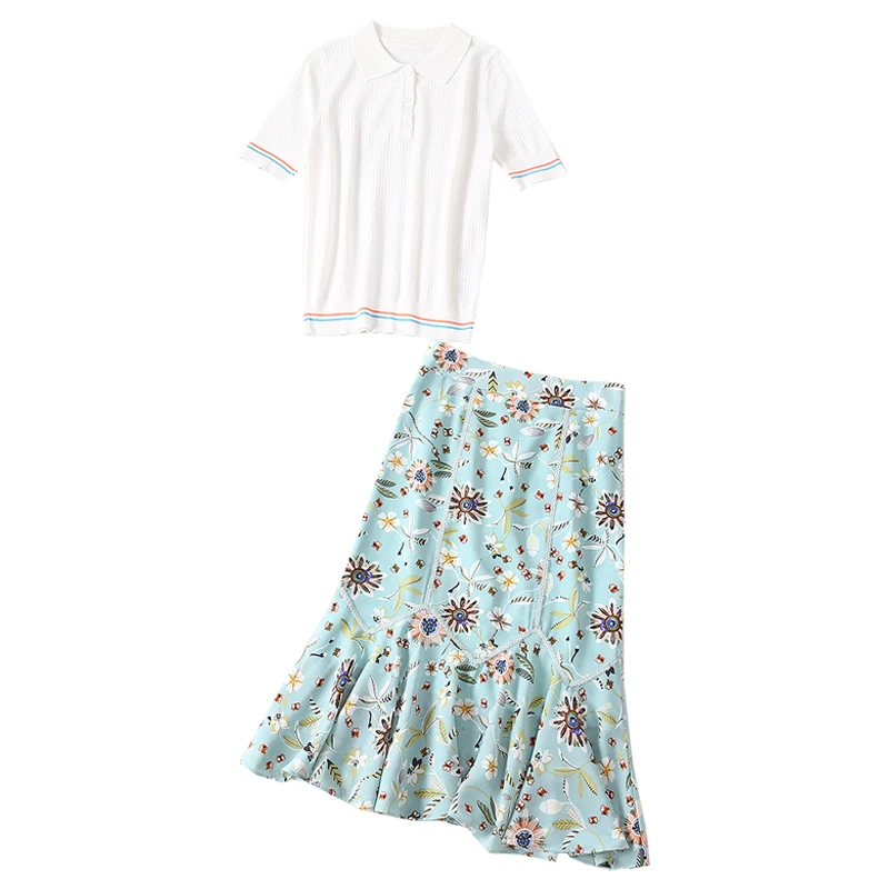 

2021 summer fashion star same temperament women's skirt two piece floral skirt suit