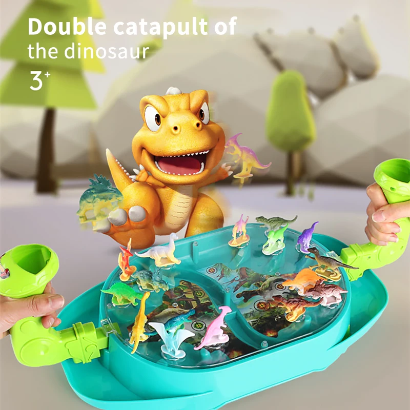 

Funny Double Battle Dinosaur Bounce Catapult Desktop Board Game S-Shaped Recycling Pipe Design Allows Balls Roll Recycling Tray