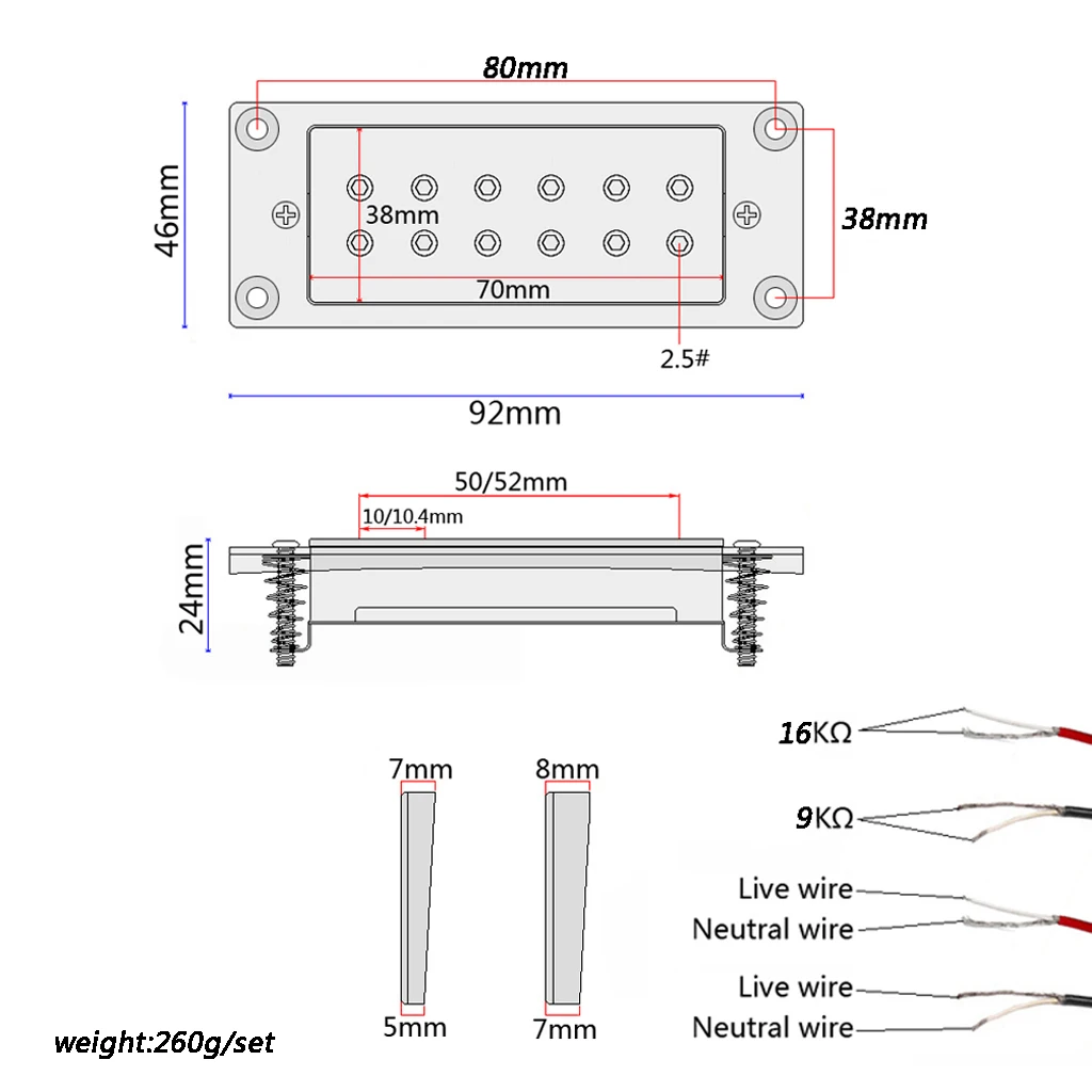 

Premium Electric Guitar Pickups Humbucker Double Coil Pickup Set, 6 Strings, Wood