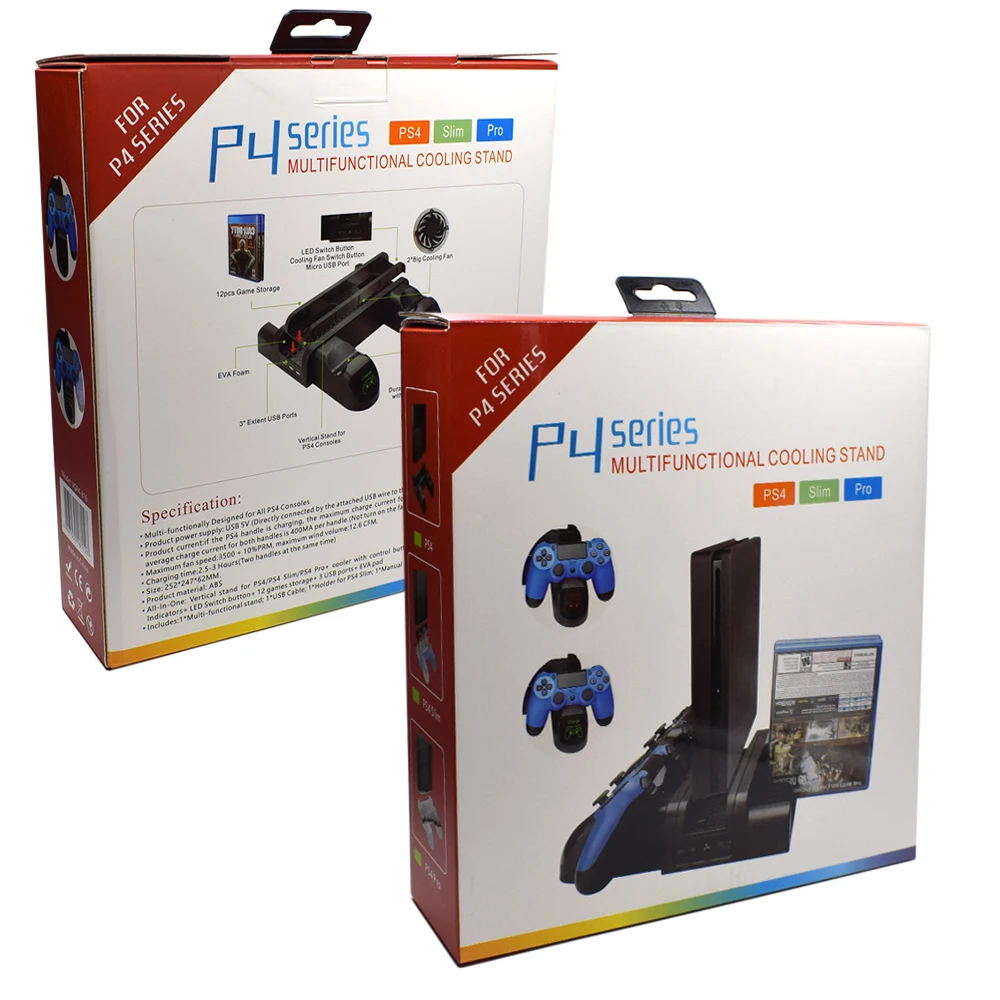ps4ps4 slimps4 pro vertical stand with cooling fan cooler dual controller charger charging station for sony playstation 4 free global shipping