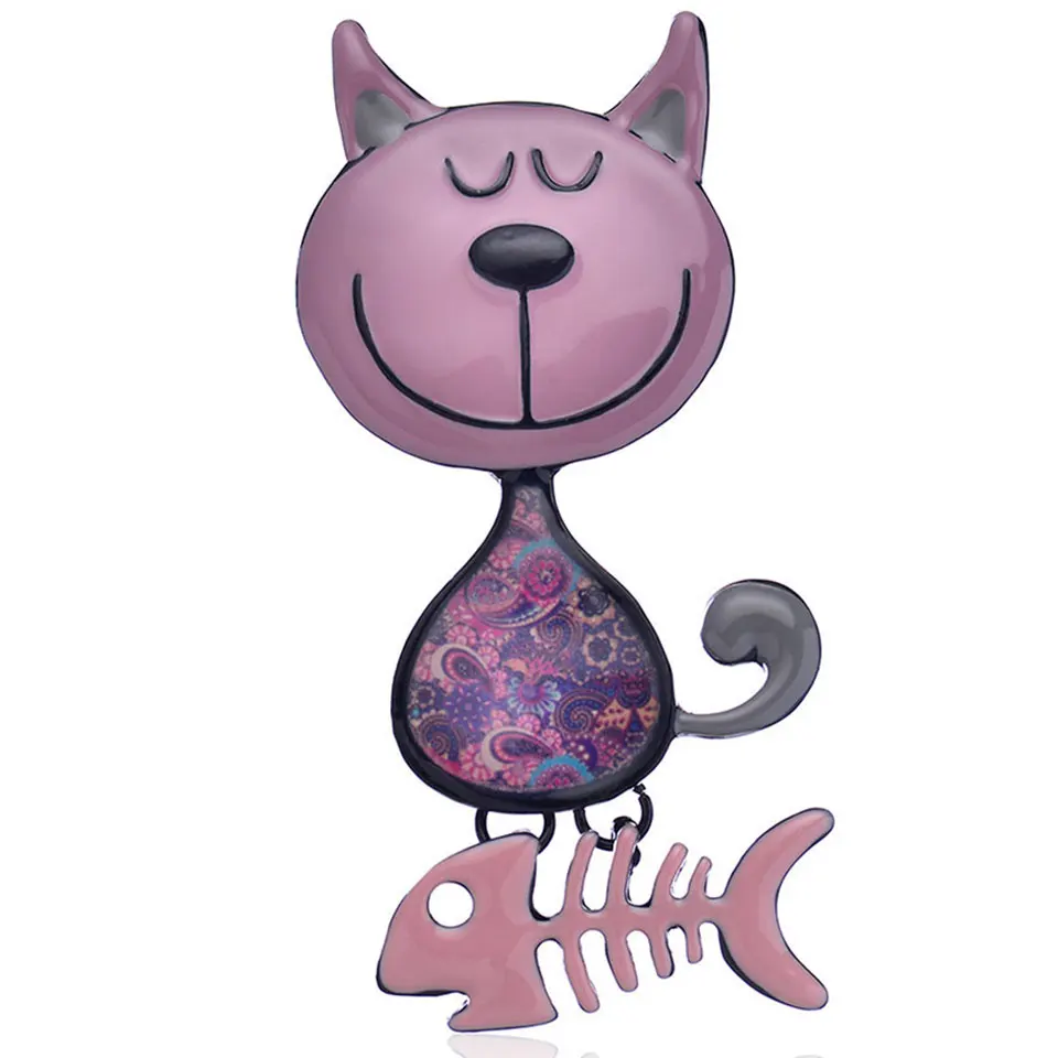 Cring Coco 2019 милый кот ест Броши рыба шарф булавки для детей дамы женщина Розовая