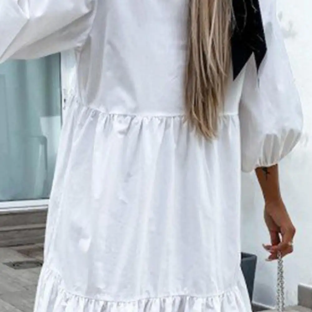 

Plus Size S-2XL Women Shirt Dress Solid Color Large Hem Cotton Blend Half Sleeve Turn Down Collar Streetwear for Spring/Summer