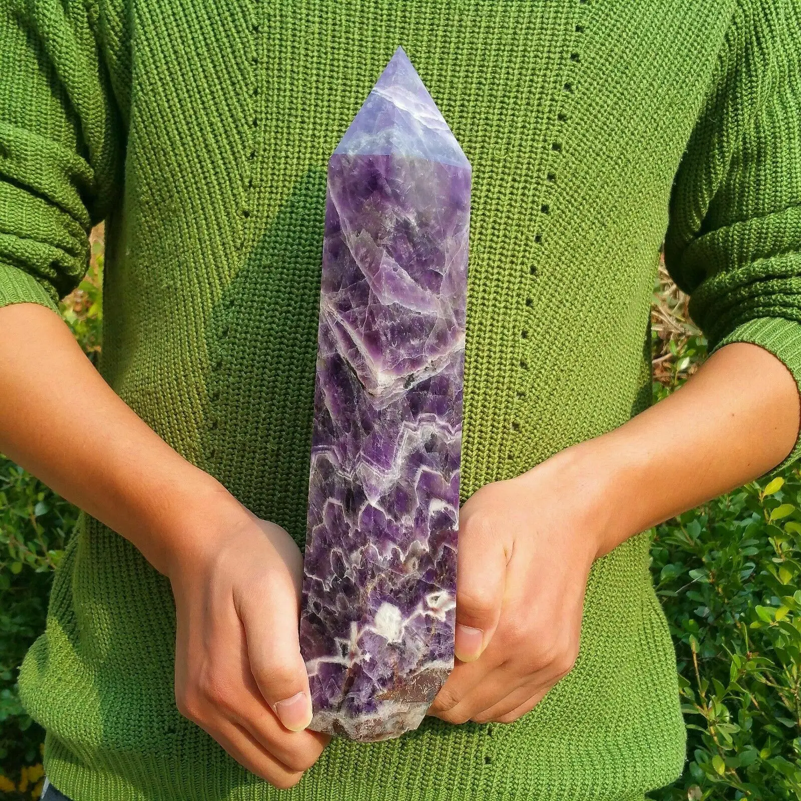 

Special natural amethyst spires with Reiki healing ornaments