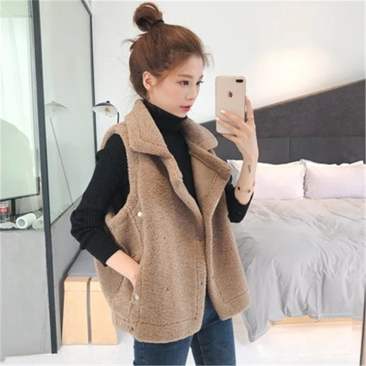 

Autumn And Winter 2021 New Korean Version Large Lapel Lamb Wool Vest Female Plush Vest Sleeveless Waistcoat