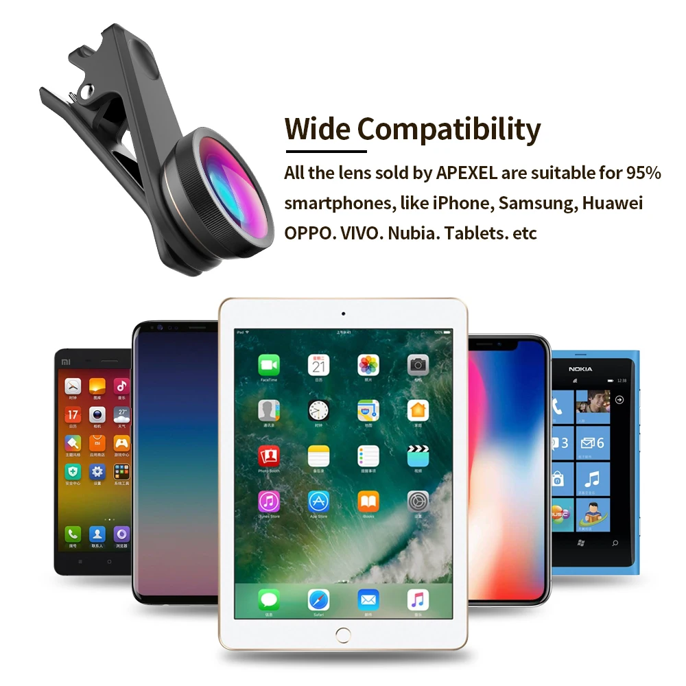 APEXEL, новинка, комплект, 6 в 1, объектив для камеры, для фотографа, Объективы для мобильного телефона, набор, макро, широкоугольный, рыбий глаз, CPL фильтр для iphone, Xiaomi mi9