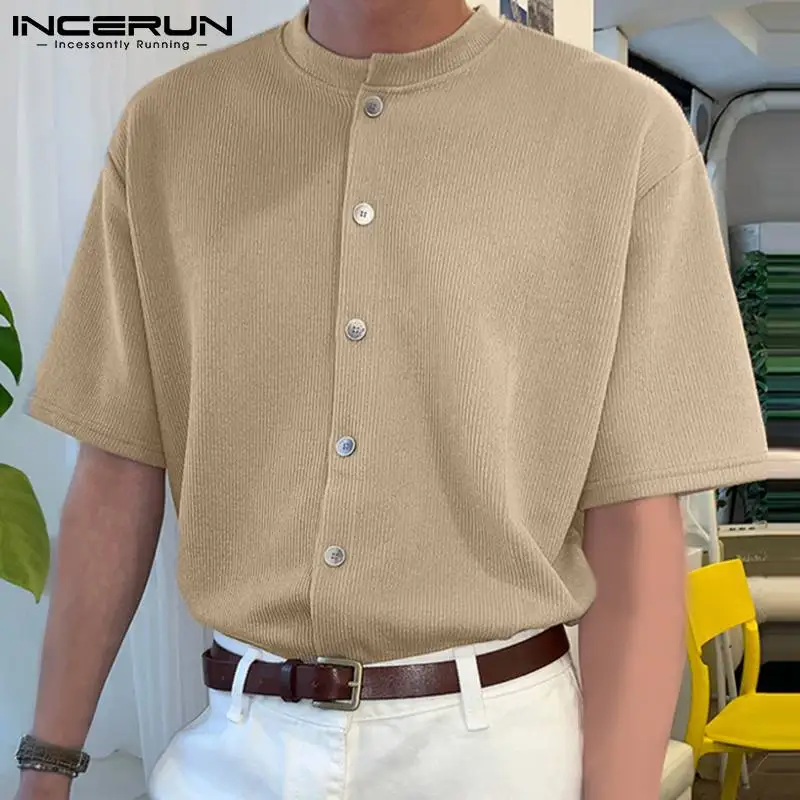 

Solid Color Men Shirt Short Sleeve 2022 Button Korean Style Casual Men Clothing Streetwear Breathable Camisetas S-5XL INCERUN